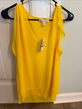 Michael Kors Bright Yellow V-Neck Ruffle Sleeve Camisole